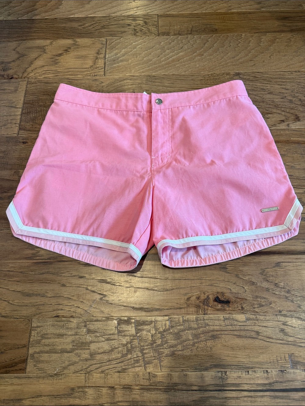 Parke & Ronen Pink Athletic Swim Shorts with White Trim